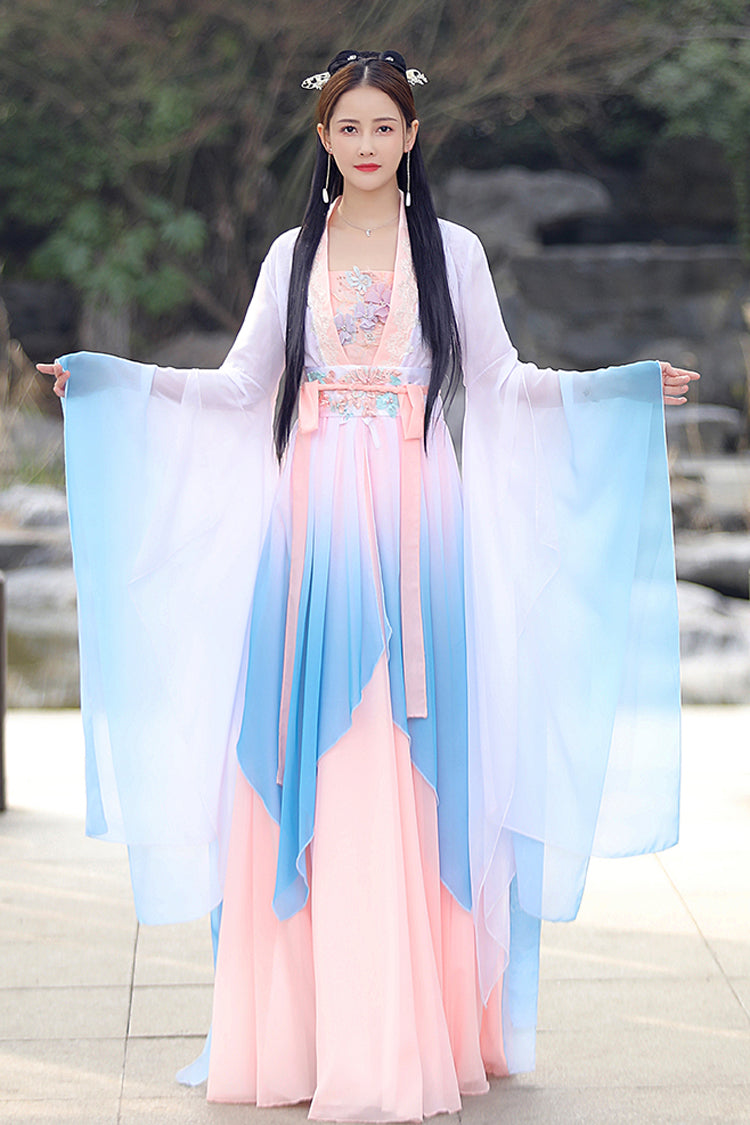 Multi-Color High Waisted Embroidery Women's Sweet Hanfu Dress