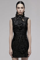 Black Sleeveless Dragon Totem Pattern Print Women's Gothic Dress