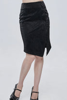 Black Gothic Pattern Leather Button Decoration Slim-Fitting Hip Women's Skirt