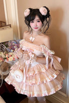 Pink [Princess Ribbon] Off Shoulder Triple-Layered Ruffle Bowknot Sweet Lolita Dress