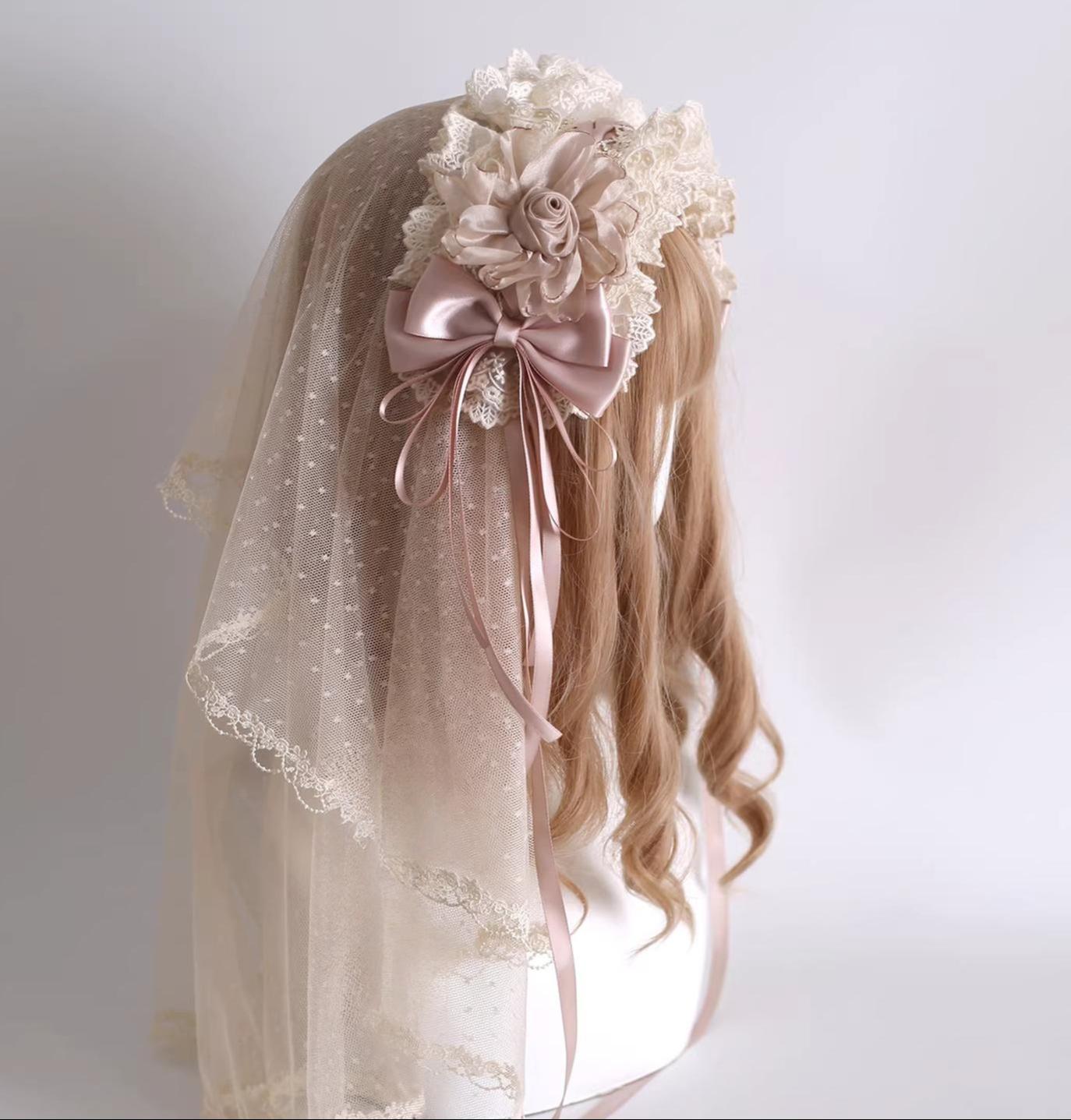 Elegant Champagne Lolita Headdress, Floral & Bows