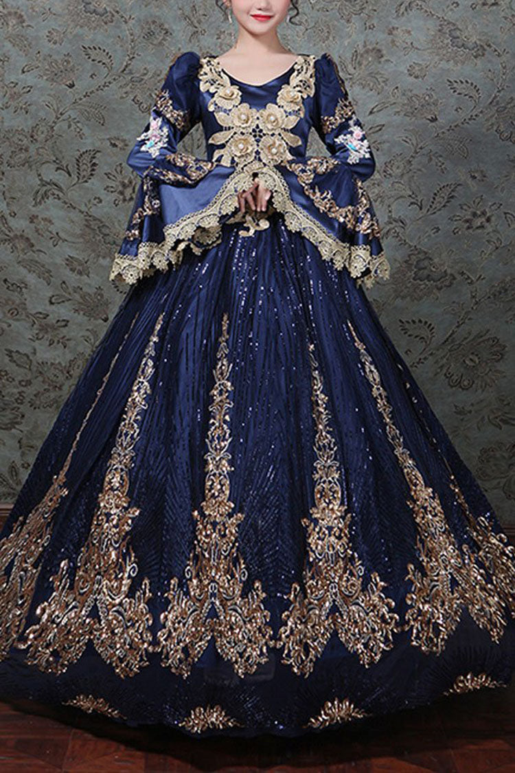Hime Sleeves High Waisted Three Dimensional Hollow Embroidery Floral Print Ruffled Multi-Layer Victorian Lolita Prom Dress