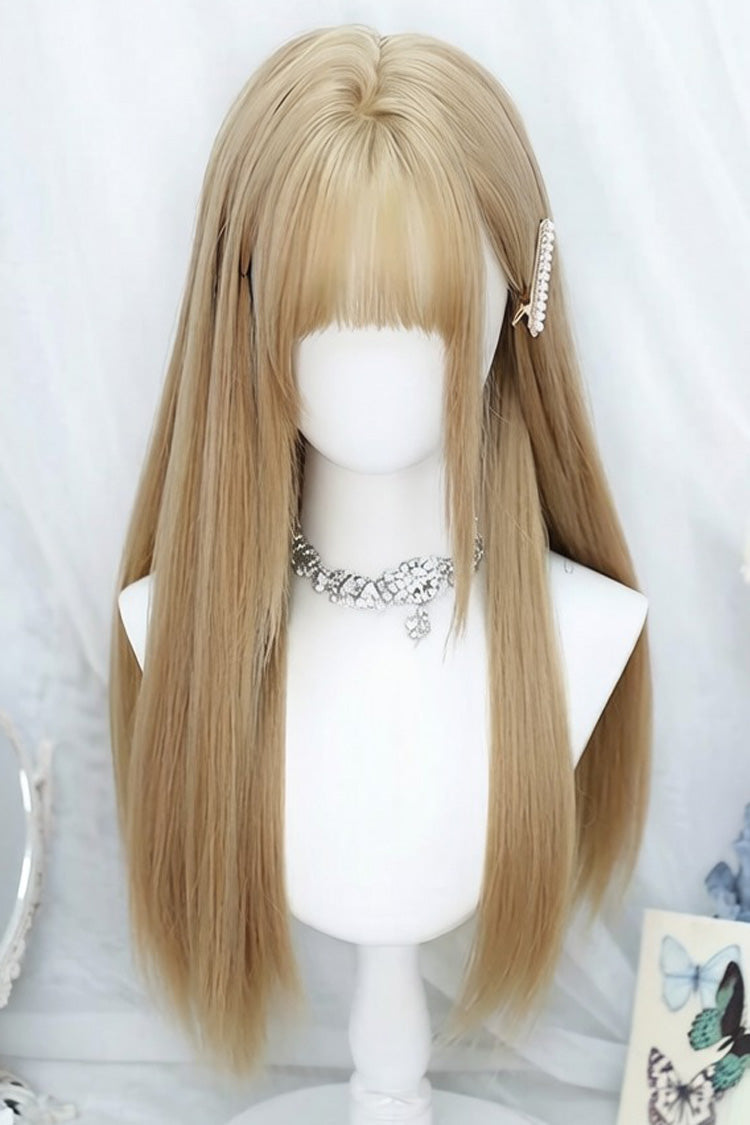 Milk Tea Gold Sweet Soft Air Bangs Lolita Long Straight Wig