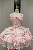 Pink [Gem Love] Sleeveless Triple-Layered Ruffle Bowknot Lace Sweet Ballet Lolita Jsk Dress