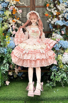 Pink [Falling Sakura] Multi-Layered Ruffled Hanayome Bow Lace Sweet Plus Size Princess Lolita Jsk Dress