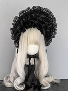 Gothic Lolita Lace Bonnet Wide Brim Bow BNT Headwear