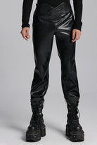Black Print Men's Punk Leather Pants