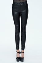 Black Simple Style Tight Leather Womens Pants