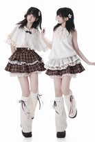 Brown [Warm Summer Days] Double-Layered Printed Ruffled Spliced Lace Sweet Lolita Skirt