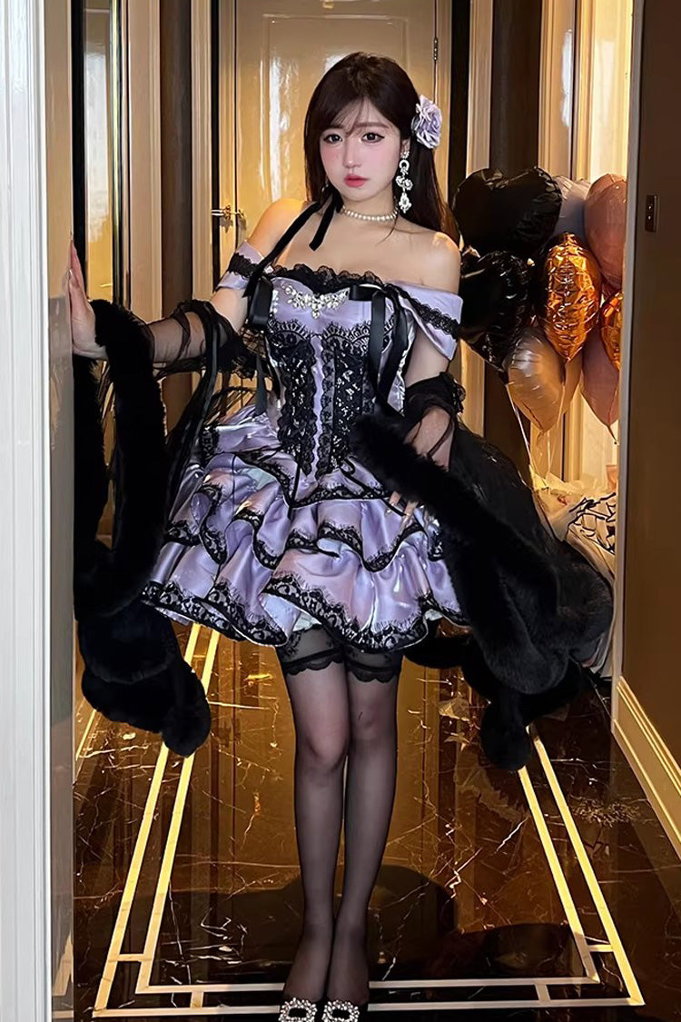 Purple [Love Poems of the Heart] Sleeveless Triple-Layered Ruffled Lace Lace-Up Sweet Lolita Jsk Dress