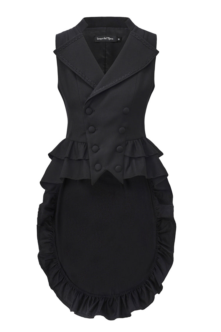 Black [Immortal Silent Agent] Sleeveless Ruffle Ouji Fashion Vintage Elegant Prince Lolita Long Coat