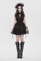 Black/Red Off Shoulder Double-Layered Embroidered Lace Lace-Up Slim Women's Gothic Vest