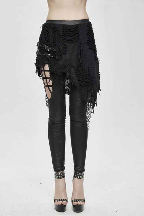 Black Fake Two Pieces Ripped Skirts Sexy Leggings Womens Pants