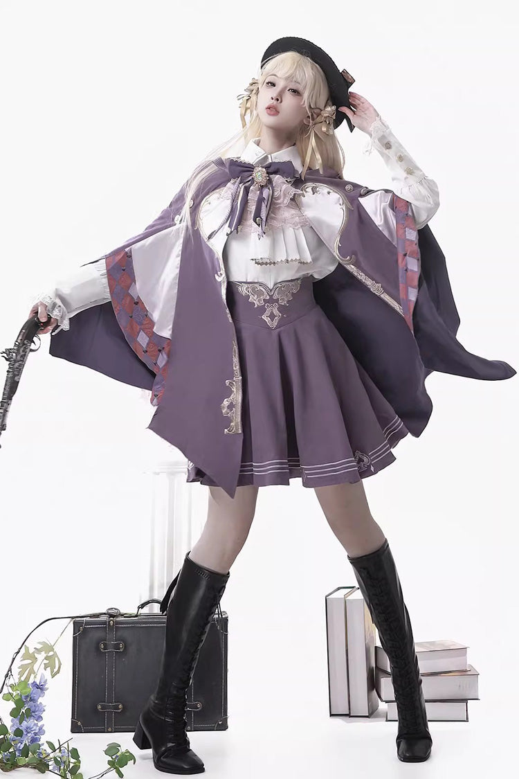 Purple [Magic Carnival] Printed Ruffled Embroidered Bow Gothic Ouji Lolita Skirt Set