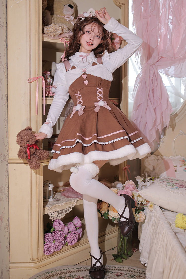 [Star Who Meow] Double-Layered Bowknot Autumn and Winter Sweet Lolita Jsk Dress 3 Colors