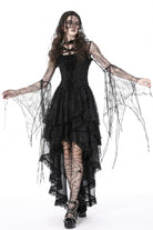 Black Spider Exaggerated Long Flared Sleeves Lace-Up Sheer Women's Gothic Cape with Hood