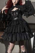Dawn and Dusk Black Bowknot Ruffled Gothic Lolita JSK Tiered Dress