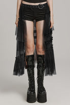 Ruffle Mesh Buckle Women's Steampunk Long Overskirt 3 Colors