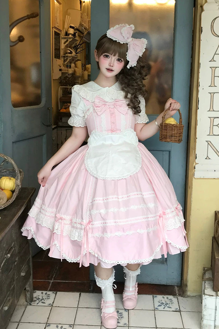 Pink [Petal Bunny] Cotton Sleeveless Ruffled Bow Lace Sweet Elegant Lolita Jsk Dress