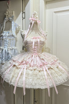 Pink [Ribbon Heart Love] Sleeveless Multi-Layered Ruffle Bowknot Lace Lace-Up Sweet Princess Ballet Lolita Jsk Dress