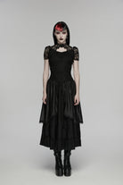 Black High Waisted Multi-Layered Floral Embroidered Lace Pleated Women's Gothic Elegant Cosplay Skirt