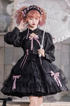 [Love Song] Long Sleeves Multi-Layered Jacquard Ruffle Bowknot Sweet Gothic Lolita Dress 3 Colors