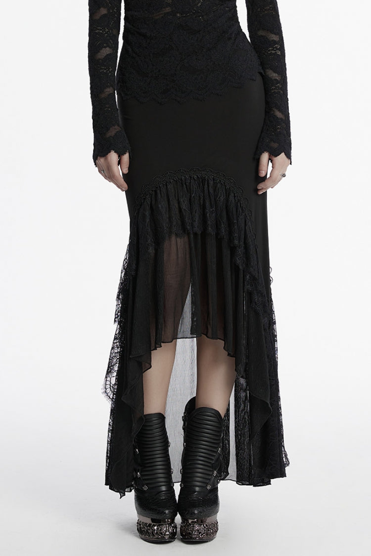 Black Ruffle Stitching Lace Women's Gothic Fishtail Skirt