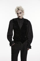 Black V Collar Printed Slim Buckled Men's Gothic Retro Velvet Vest