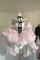 Pink [Polka Dot × Gown Coronation] Sleeveless Printed Ruffled Bow Lace-Up Princess Gorgeous Sweet Lolita Dress