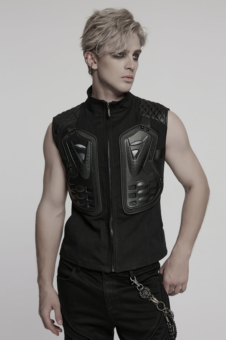 Black Stand Collar Armour Stitching Men's Punk Vest