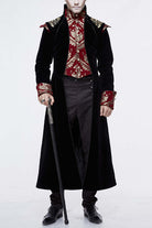 Gothic Jacquard Stand Collar Embroidery Mens Long Coat