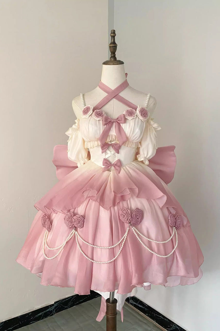 Gradient Pink Hanayome Hollow Bowknot Sweet Princess Lolita Dress