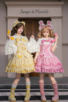 Yellow [Candy Cream Puff Strawberry Cake] Multi-Layered Printed Ruffled Bow Plus Size Sweet Princess Lolita Dress 2 Versions