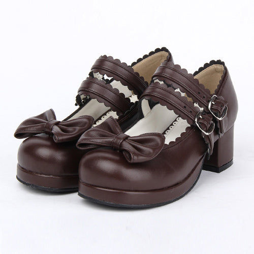 Double Buckle Bowknot Sweet Lolita Shoes