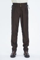 Brown High Waisted Lace-Up Striped Men's Gothic Pants