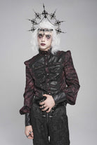 Black/Red Stand Collar Long Lantern Sleeves Floral Print Embroidery Men's Gothic Blouse