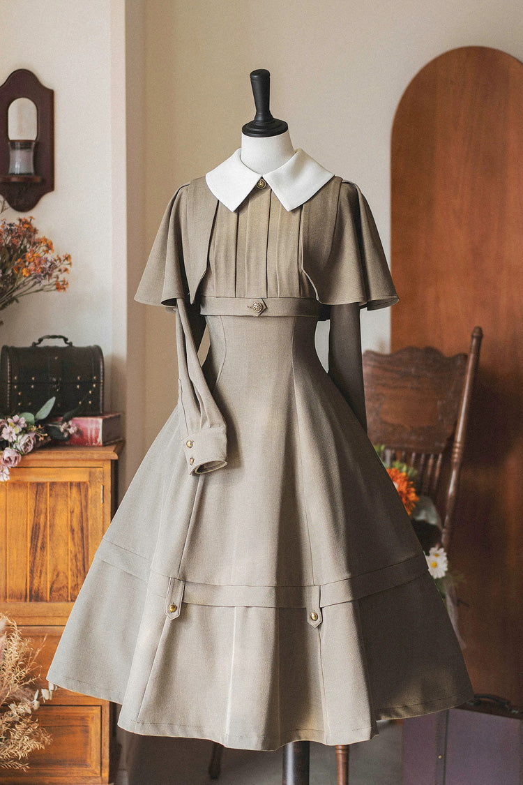 Khaki [Forest Antique Trunk] Lapel Collar Long Sleeves Classic Vintage Elegant Lolita Dress