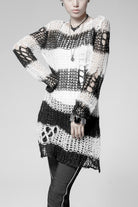 Round Collar Long Sleeves Print Ripped Women's Steampunk Sweater 3 Colors