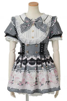 [Tea Party] Lapel Collar Short Sleeves Printed Bow Lace-Up Sweet Jirai Kei Plus Size Dress 3 Colors