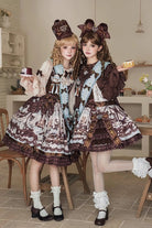 Brown [Teddy Bear Chocolate] Sleeveless Print Ruffle Bowknot Sweet Lolita Jsk Dress