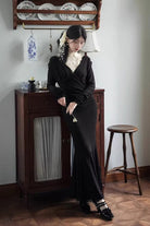 Black [Secret Crush] Long Sleeves Stretch Knit Slim Gothic Lolita Fishtail Dress