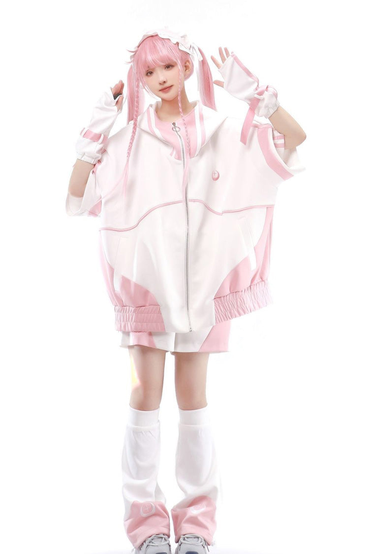 Pink/White [Star Waves] Half Sleeves Jirai Kei Coat