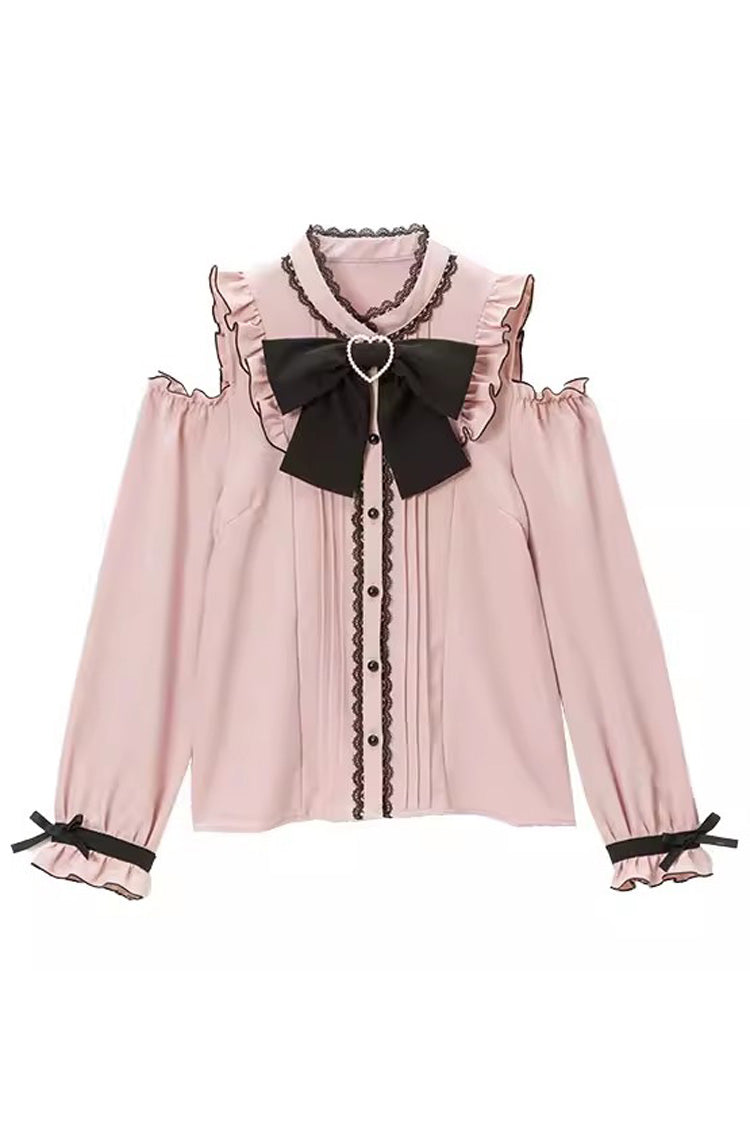 Off Shoulder Long Sleeves Bowknot Jirai Kei Japanese Lolita Blouse 3 Colors