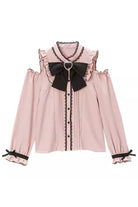 Off Shoulder Long Sleeves Bowknot Jirai Kei Japanese Lolita Blouse 3 Colors