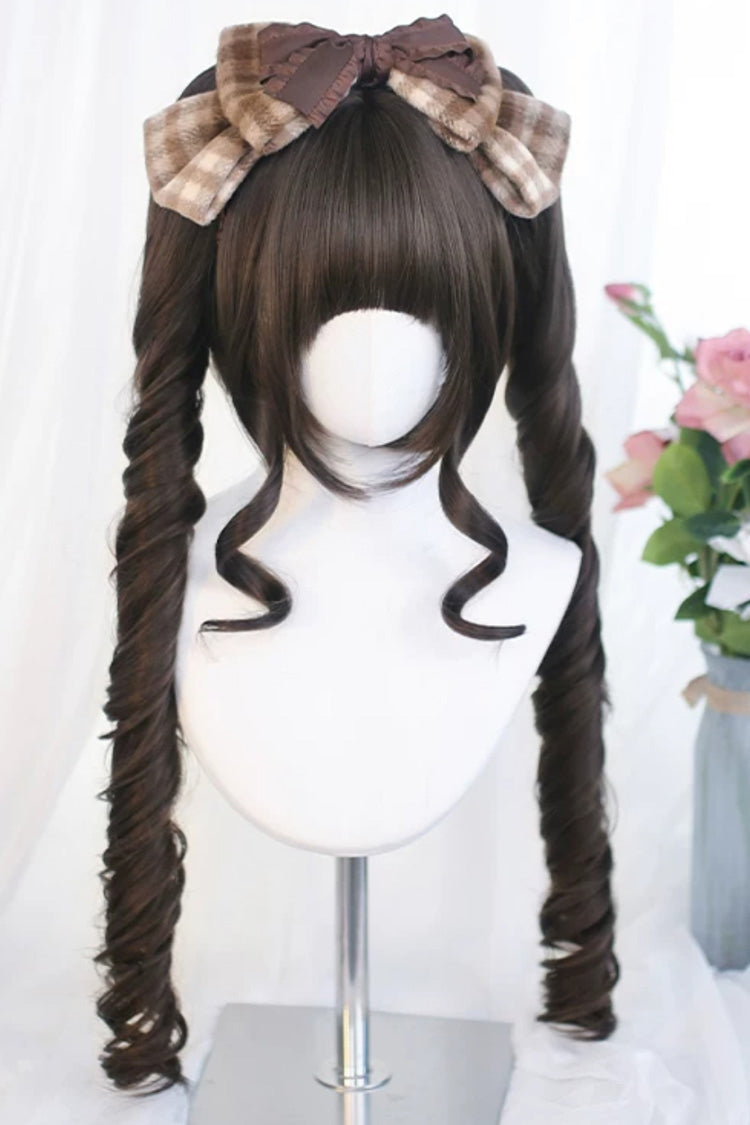 Long Roman Ringlet Curls with Twin Pigtails Sweet Lolita Wig Set 4 Colors