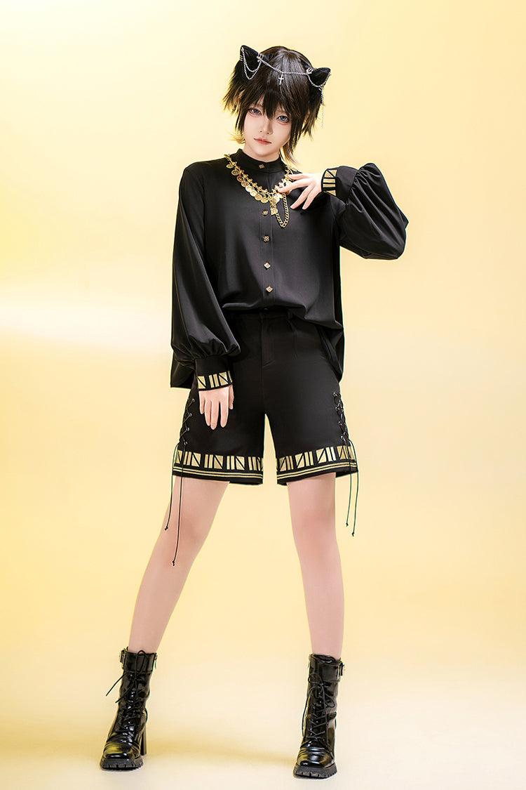 Black [Black Cat] Long Sleeves Print Embroidery Ouji Gothic Prince Handsome Lolita Blouse