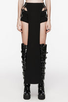 Black Rivet Buckle Women's Punk Removable Shorts
