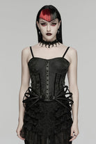 Black Sleeveless Rose Jacquard Lace-Up Women's Gothic Overbust Corset