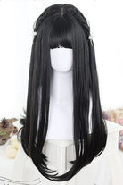 Natural Black Wispy Bangs Long Straight Sweet Daily Lolita Wig
