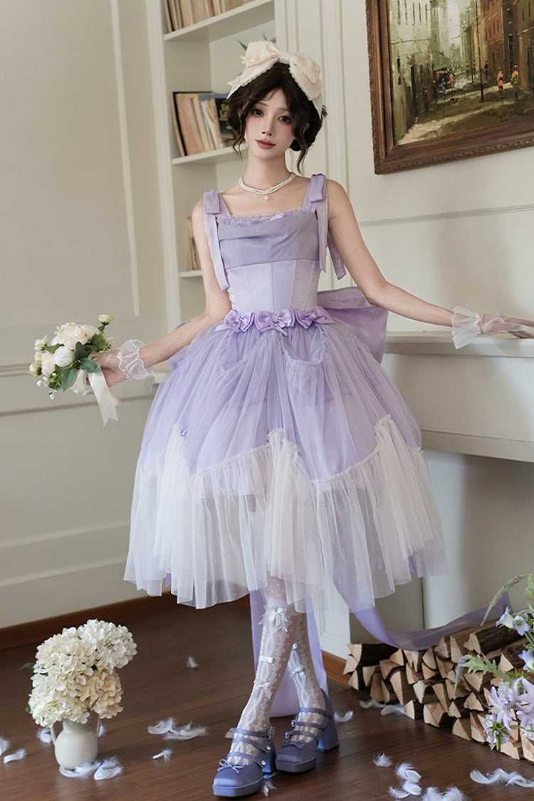 Purple [Foamy Sea] Sleeveless Ruffle Bowknot Fishbone Sweet Lolita Jsk Dress